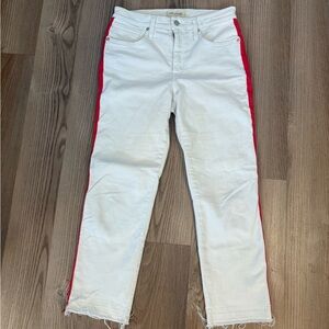 Madewell straight leg white denim with red thick red piping